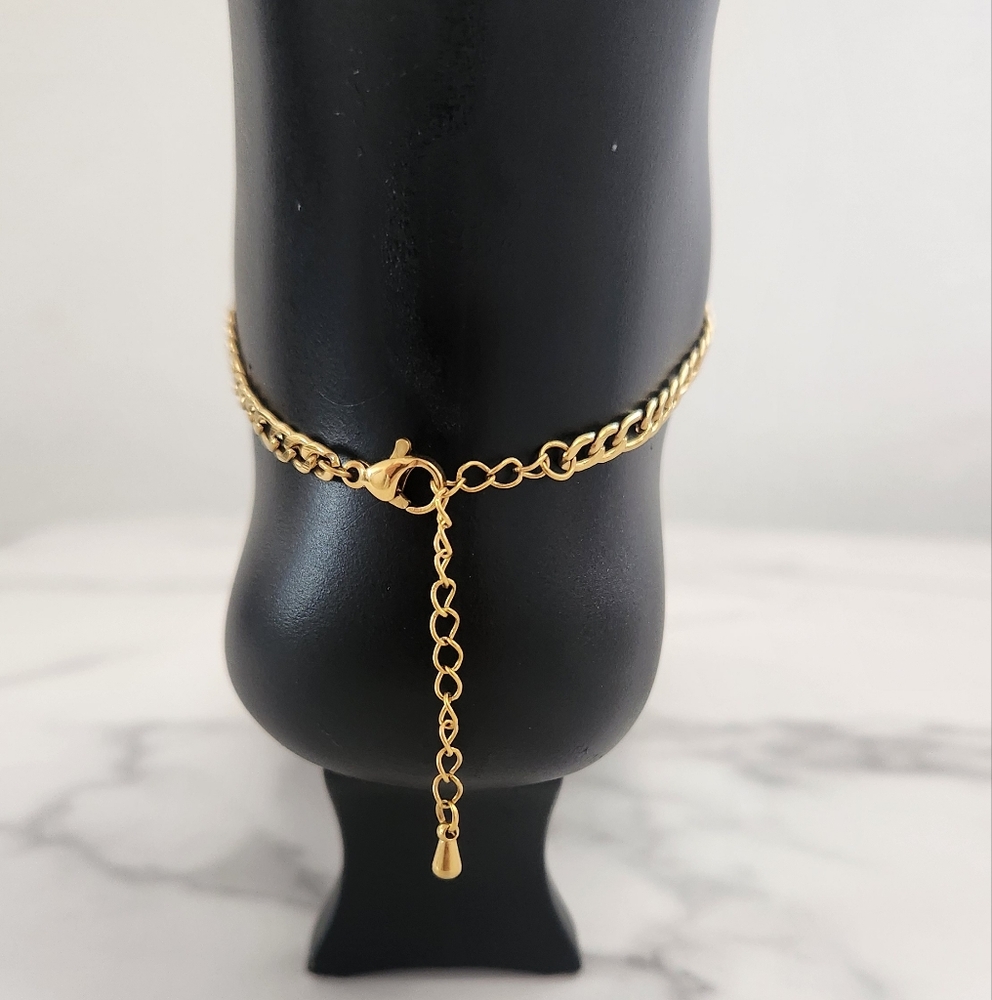 ​Y2K Gold Double Layer Foot Anklet Turquoise Clover Barefoot Chain Sandal - Picture 9 of 12